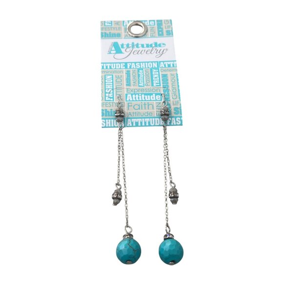 Montana Attitude Jewelry Turquoise Bead Chain Drop Earrings Silver Bohemian NEW - Picture 1 of 6